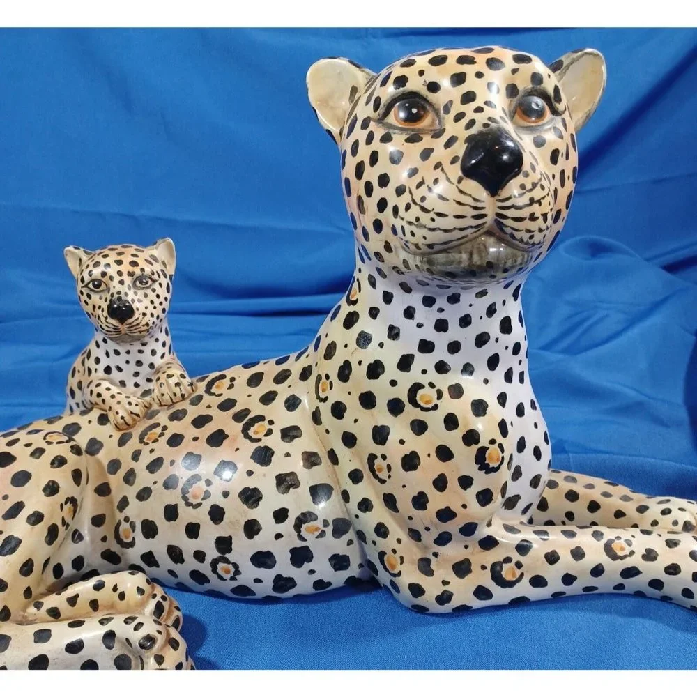 Vtg 19.5" Ronzan Cheetah Leopard Cat Cub Sculpture Statue Italy Cerami… - Picture 10 of 16